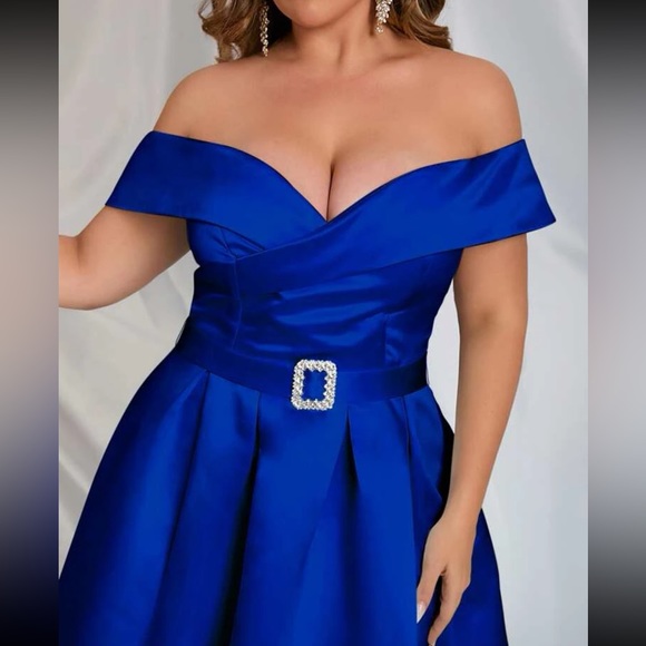 Plus size blue off shoulder party formal evening maxi dress - Picture 6 of 7